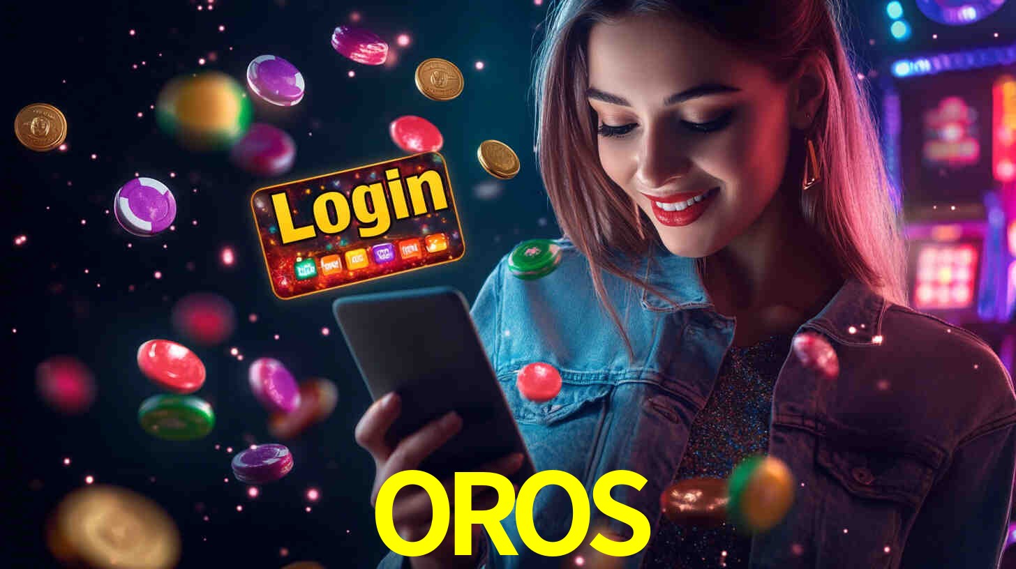 Escena dinámica inspirada en casino con iluminación OROS, cartas, fichas e íconos de juegos digitales en un espacio moderno de juegos.