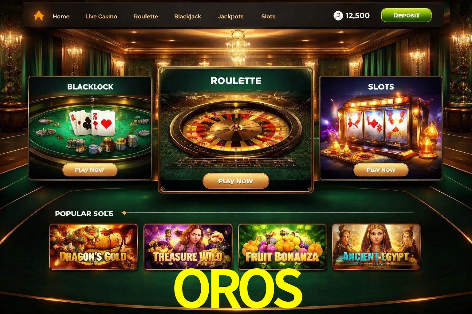 Vista de la plataforma OROS Casino mostrando categorías organizadas de juegos en línea